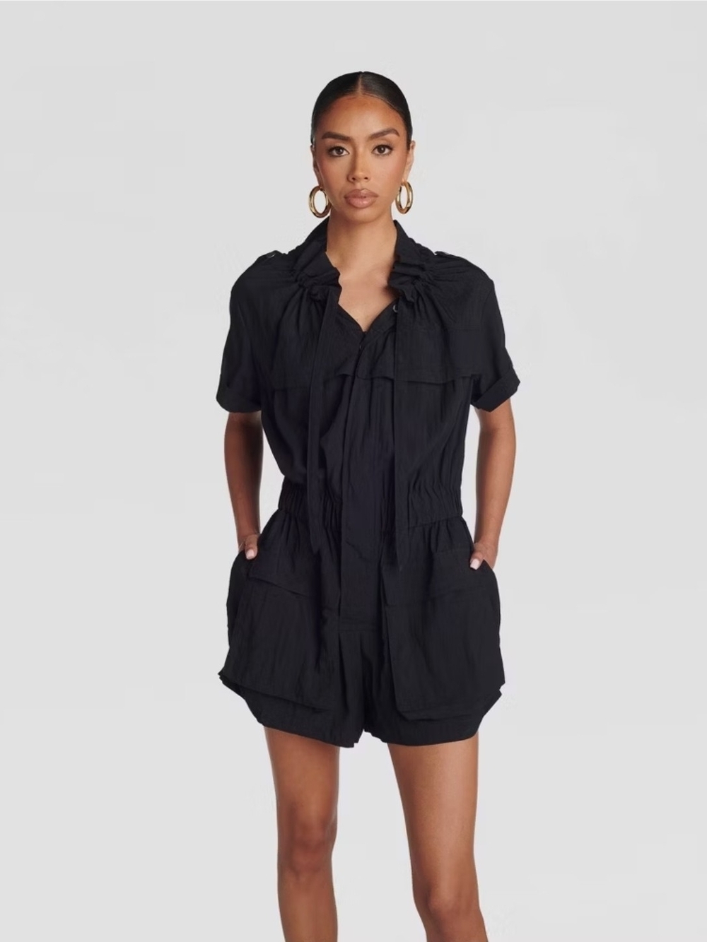 KBB by KAHLANA Short Sleeve The Utility Romper- Navy